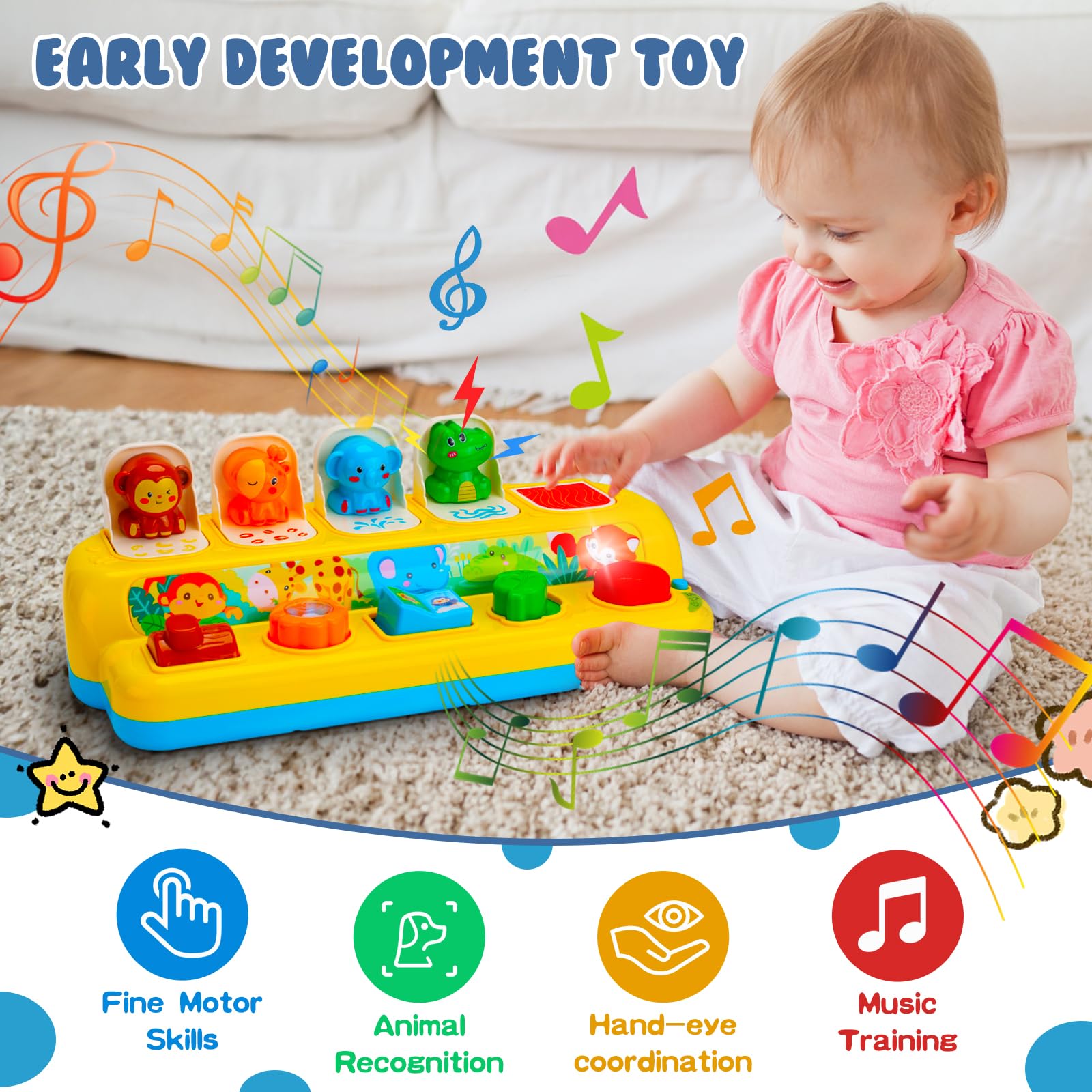 Baby Pop Up Toys with Music & Light Montessori Toys for 1 Year Old Boy Girl