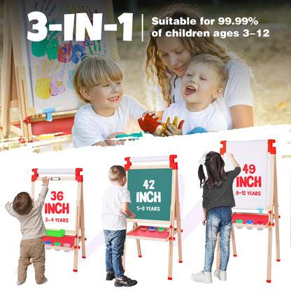 JOYOOSS Kids Wooden Easel with Paper Roll - Adjustable Magnetic Double Sided Drawing Board