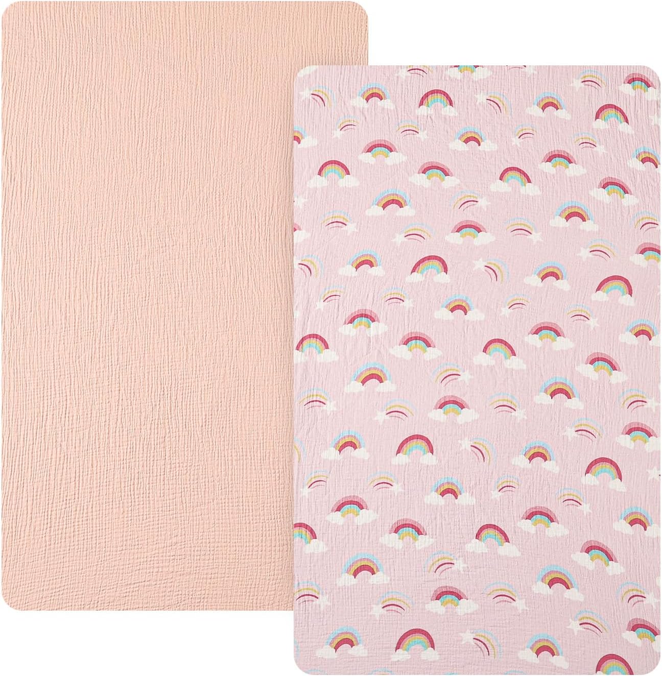 david's kids Muslin Mini Crib Sheets, 2 Pack Cotton Pack N Play Sheets for Boys Girls Neutral, Soft