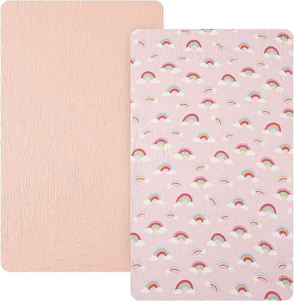 david's kids Muslin Mini Crib Sheets, 2 Pack Cotton Pack N Play Sheets for Boys Girls Neutral, Soft