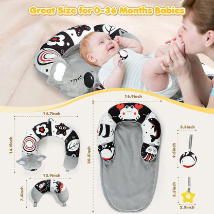 URMYWO Tummy Time Mat - 4 in 1 Cozy Tummy Time & Seated Support Pillow, Tummy Time Pillow for Newborn 0-12 Months, Infant Baby Sit Me Up Floor Seat Early Sensory Development Gifts Tummy Time Play Toys