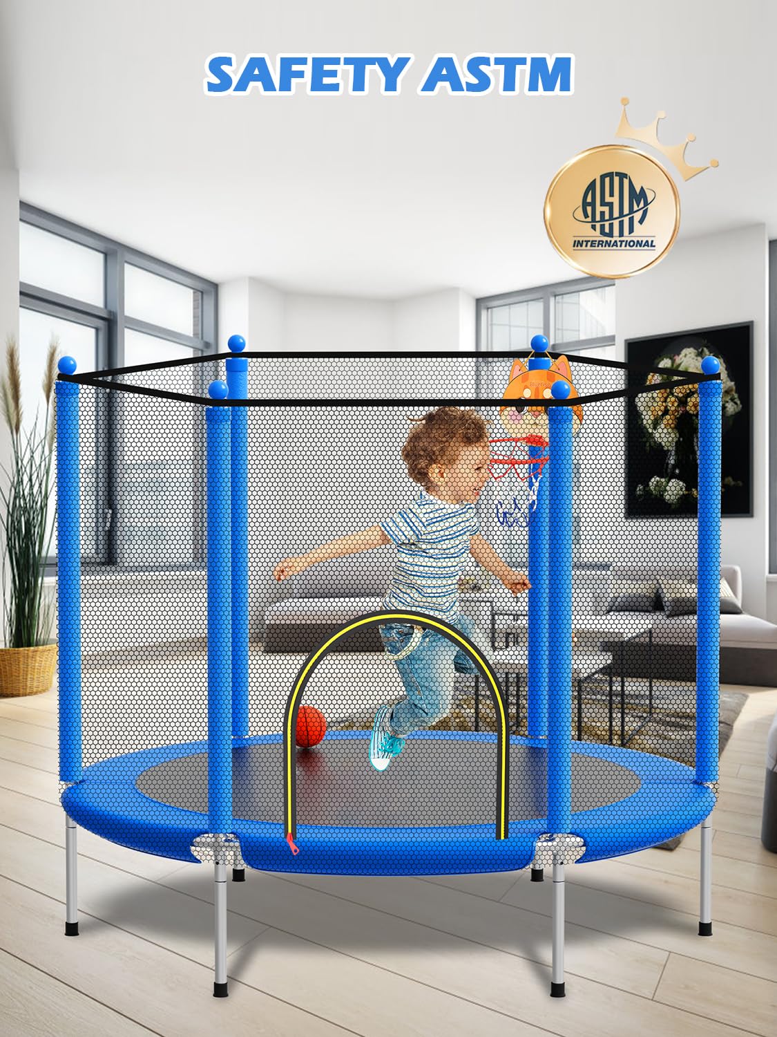 BLUERISE 55IN Indoor/Outdoor Toddler Trampoline for Kids Blue
