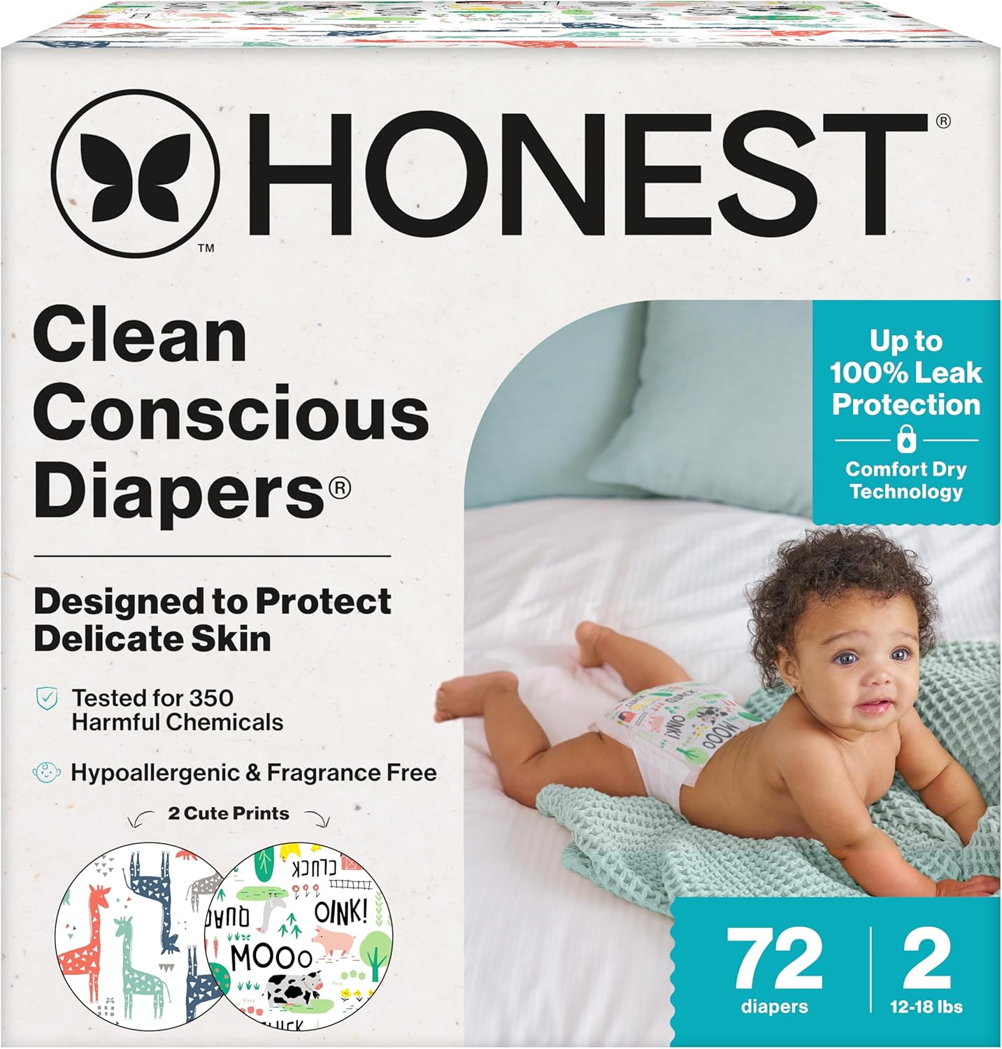 The Honest Company Clean Conscious Diapers for Delicate Skin | Up to 100% Leakproof |