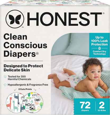 The Honest Company Clean Conscious Diapers for Delicate Skin | Up to 100% Leakproof |