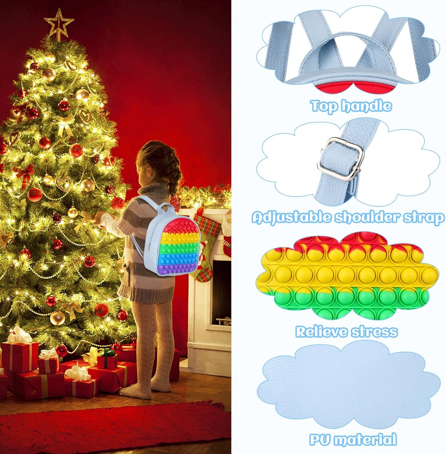 SCIONE Pop Backpack Fidget Toy for Girls, Easter Gifts for Kids School Bookbag, Large Capacity Push Bubble Backpack Fidget Toys Easter Fidgets Gifts for Girls