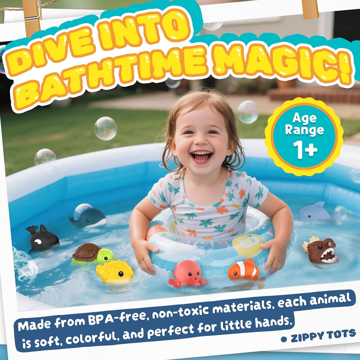8 PCS Ocean Animal Bath Toys Mold Free Infant Bath Tub Toys for 12 Months - No Hole Bathtub Toys