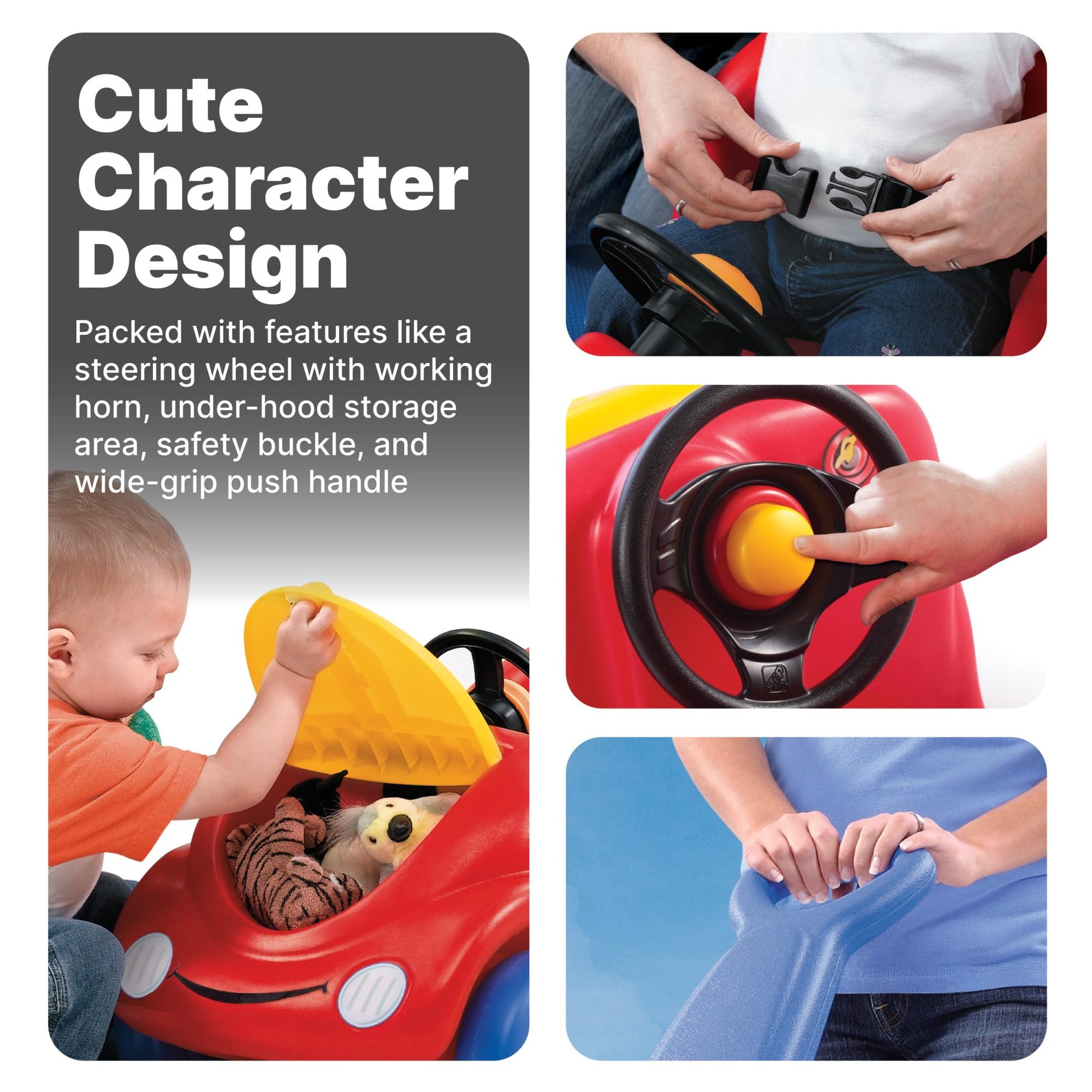 Step2 Push Around Buggy Kids Push Car, Toddler Ride-On Toy with Seat Belt and Horn, Red, Ages 18