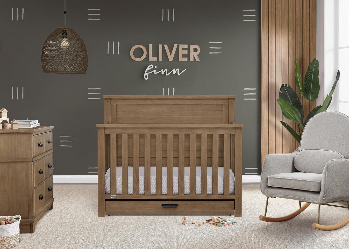 Delta Children Simmons Kids Caden 6-in-1 Convertible Crib with Trundle Drawer, Greenguard Gold