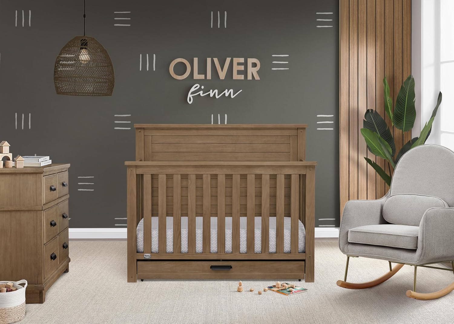 Delta Children Simmons Kids Caden 6-in-1 Convertible Crib with Trundle Drawer, Greenguard Gold