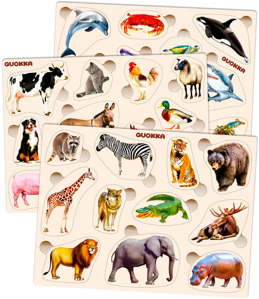 Wooden Puzzles for Toddlers 1-3 - 3 Montessori Kid Puzzles Ages 2-4