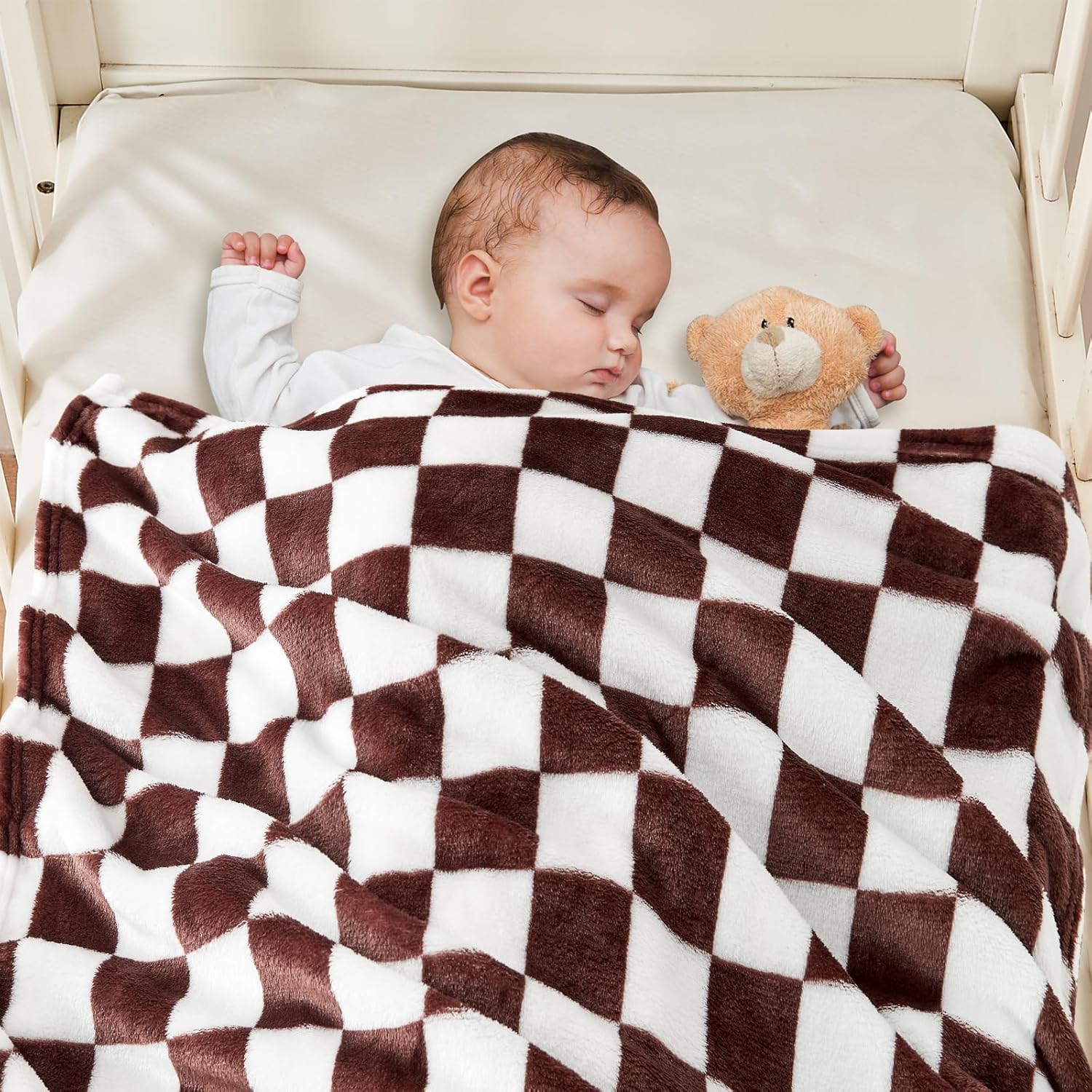 Yurhap Checkered Baby Blanket Fleece Baby Blankets Neutral for Boys Girls, Super Soft Warm
