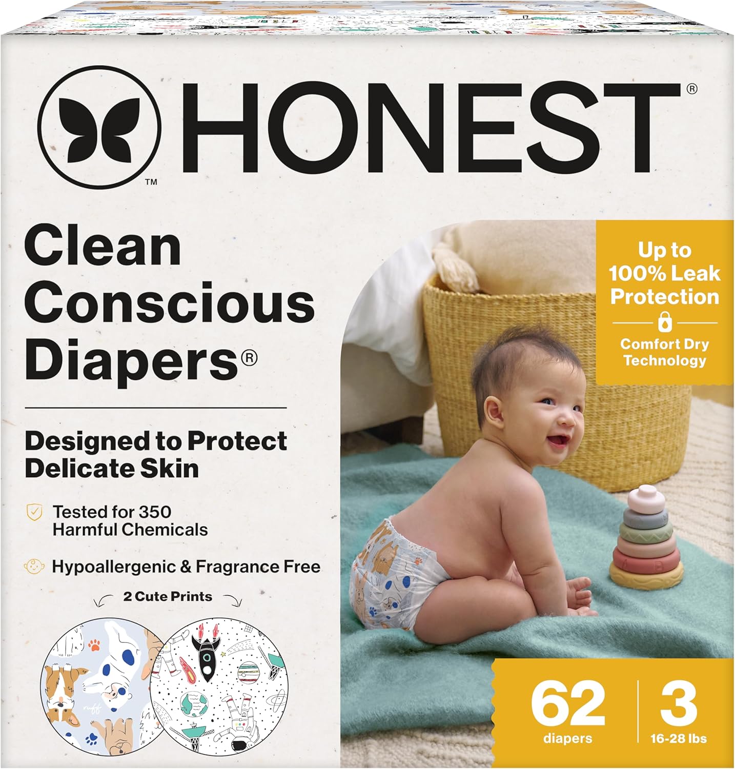 The Honest Company Clean Conscious Diapers for Delicate Skin | Up to 100% Leakproof |