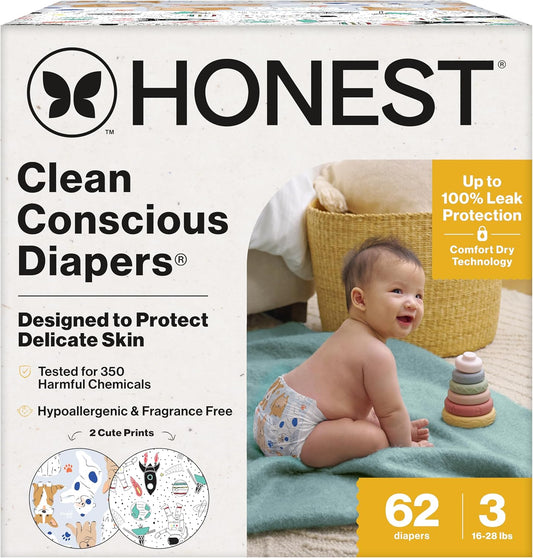 The Honest Company Clean Conscious Diapers for Delicate Skin | Up to 100% Leakproof |