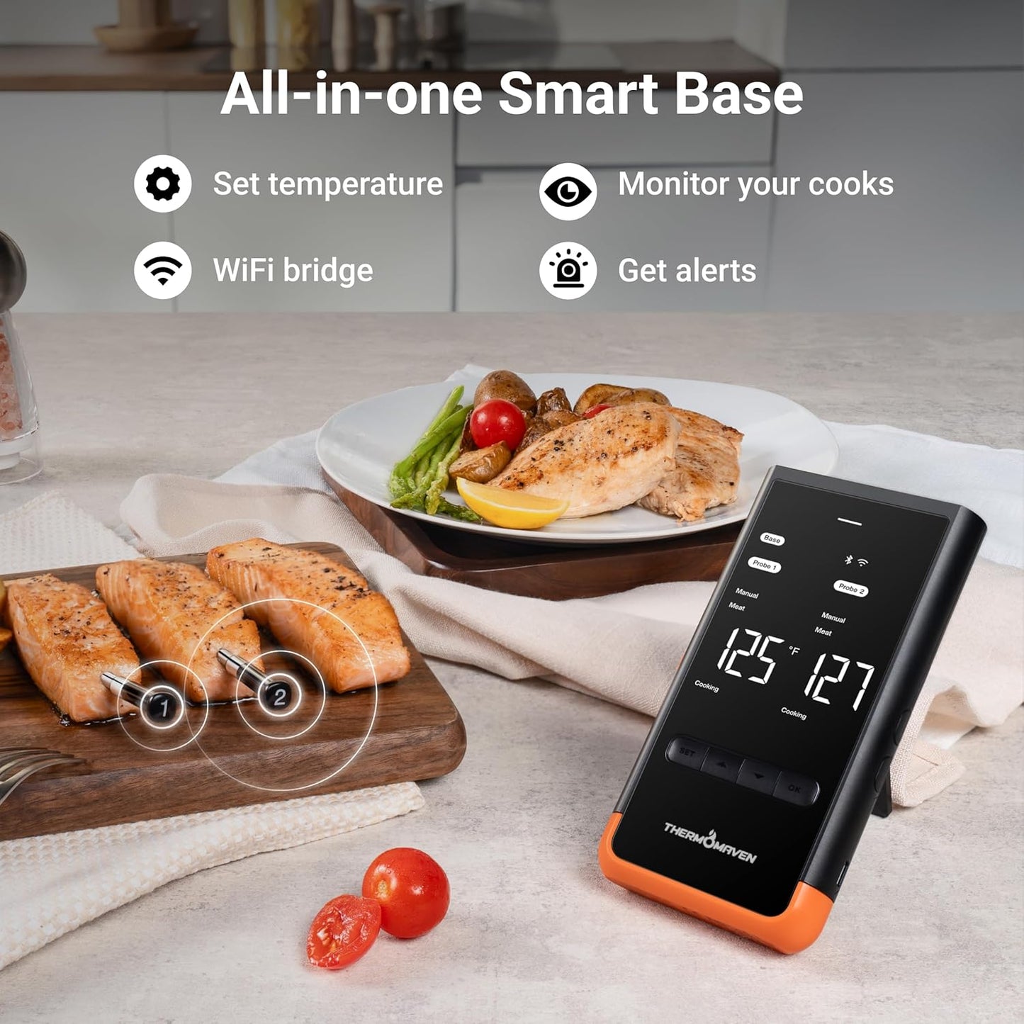 Wireless Bluetooth Smart Meat Thermometer: Standalone Base, Smart WiFi Thermometer with Sub-1G, 6