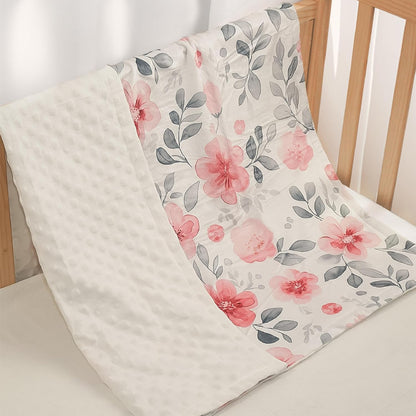 Floral Minky Baby Blanket 30 x 40 Inches for Boys Girls, Soft Plush Receiving Blanket with Dotted