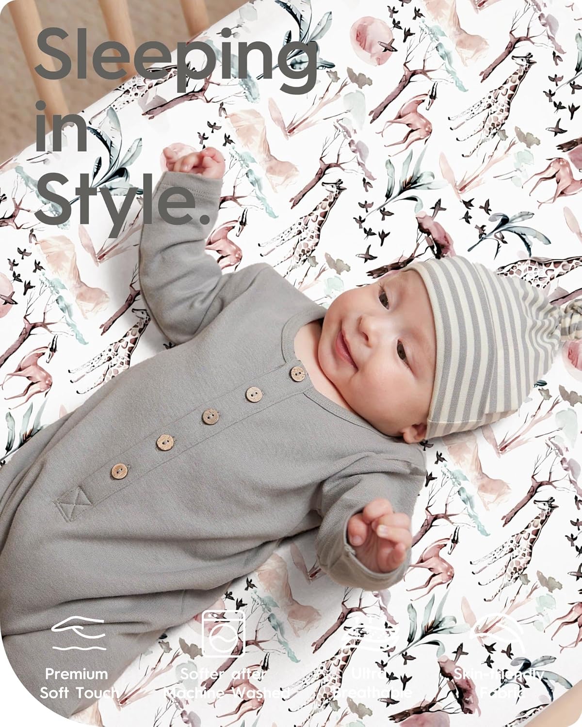 Pack and Play Sheets Fitted, Ultra Soft Mini Crib Sheets Girl, Pink Pack N Play Mattress Sheets Hypoallergenic and Soothing, Premium Jersey Playard Sheets, Safari Sea Animals, 2 Pack