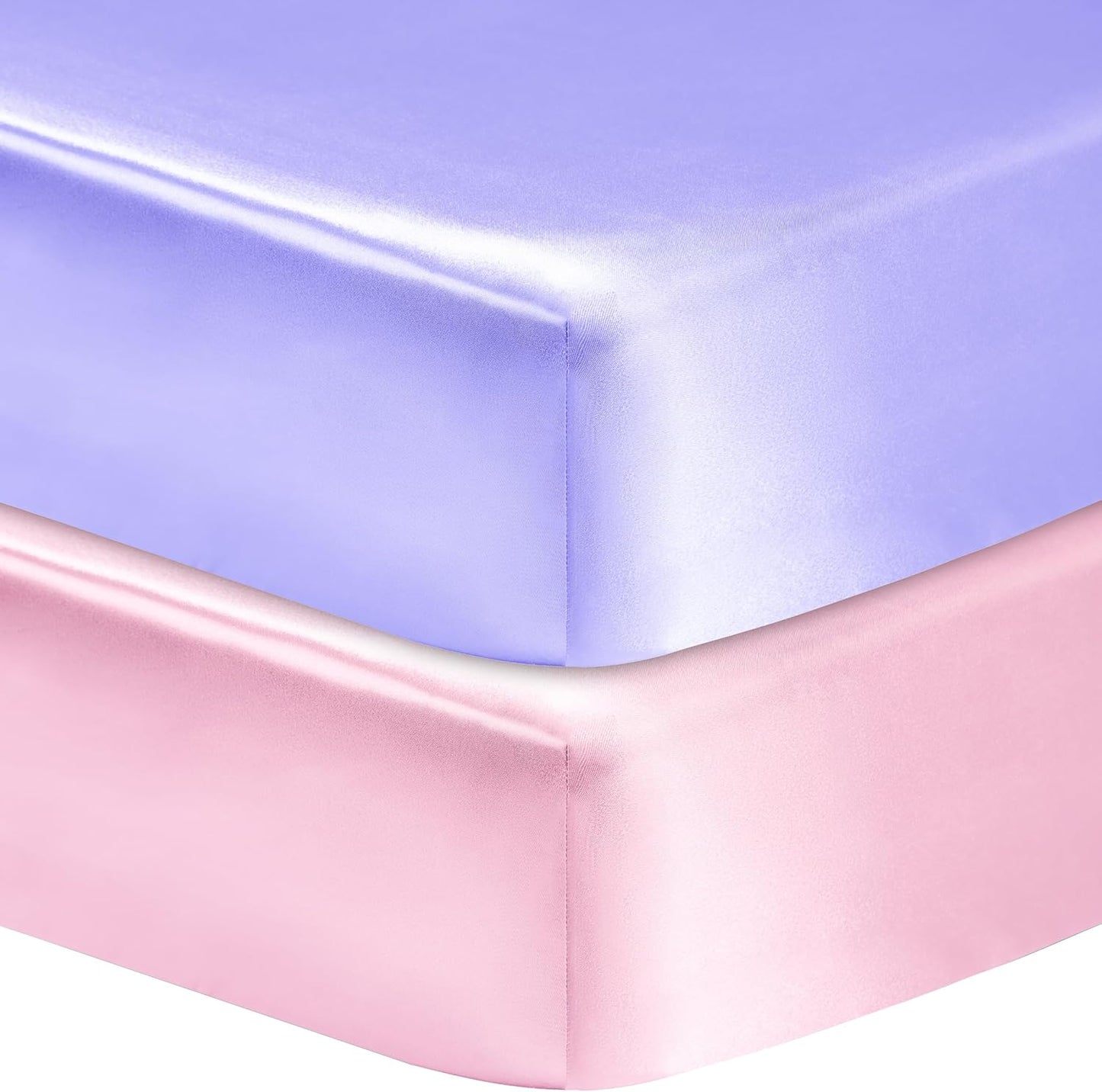 2 Pack Satin Soft Crib Sheet for Baby with Sensitive Hair Silky Baby Mattress Sheet Pink and Violet