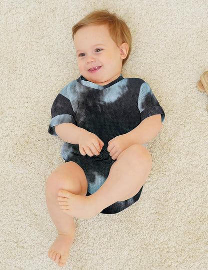 Jimonda Baby Bodysuit Newborn Tie Dye Clothes Infant Waffle One Piece Romper Baby Boys Girls Short Sleeve Jumpsuit Outfits