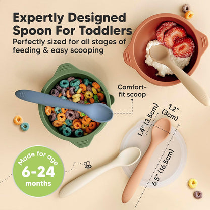 KeaBabies Silicone Baby Spoons, Self Feeding 6-12 months - 3-Pack Baby Weaning Eating Utensils, Toddler First Food Training Spoon, Infant, Kids Feeding Supplies Essential Set, Dishwasher-safe (Slate)