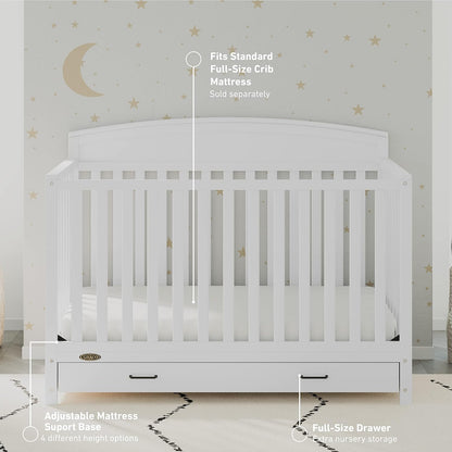 Graco Benton 5-in-1 Convertible Crib with Drawer (White) - Converts from Baby Crib to Toddler Bed, Daybed and Full-Size Bed, Fits Standard Full-Size Crib Mattress, Adjustable Mattress Support Base