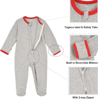 Aablexema Baby Footie Pajama with Mitten Cuffs, Double Zipper Infant Cotton clothes Sleeper Pjs, Footed Sleep Play