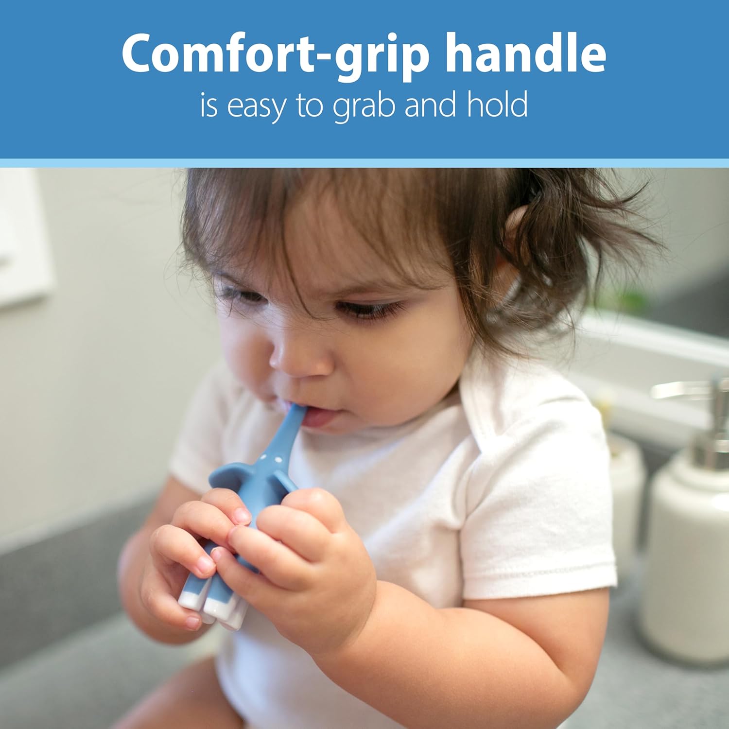 Dr. Brown's Infant-to-Toddler Training Toothbrush Set, Blue Elephant with Fluoride-Free Apple Pear
