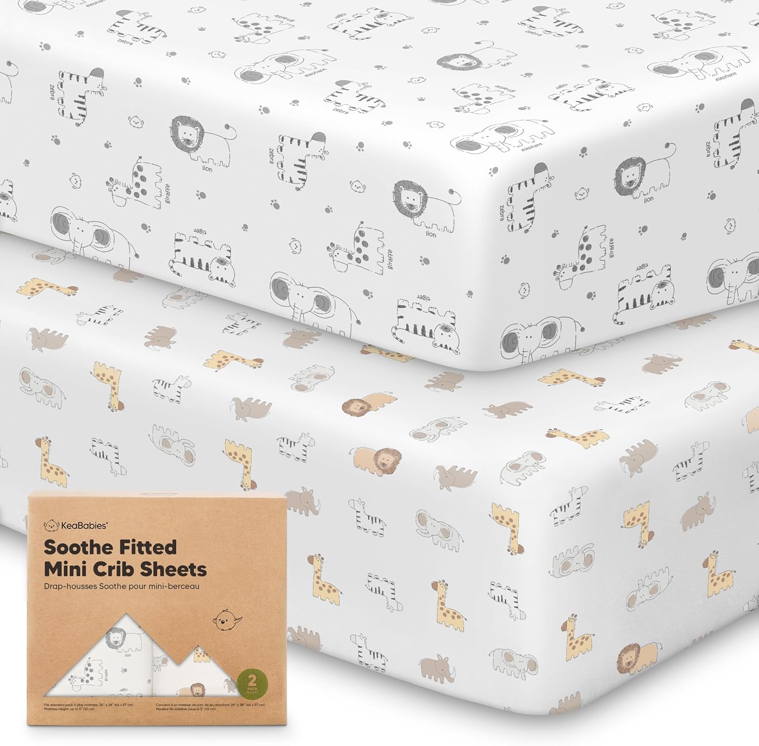 2-Pack Mini Crib Sheets Fitted - 38x26 Pack N Play Sheets for Pack and Play Mattress, Organic