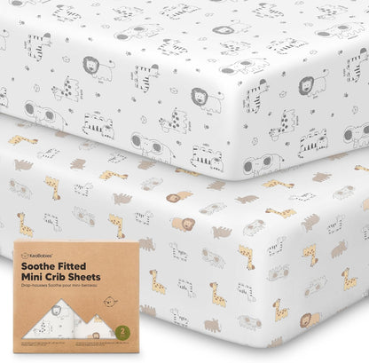 2-Pack Mini Crib Sheets Fitted - 38x26 Pack N Play Sheets for Pack and Play Mattress, Organic