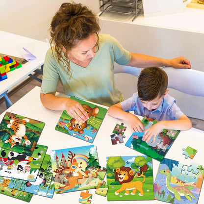 Puzzles for Kids Ages 3-5, 16 Piece Colorful Wooden Puzzles for Toddler Children Learning Educational Toys for Boys and Girls (9 Puzzles)