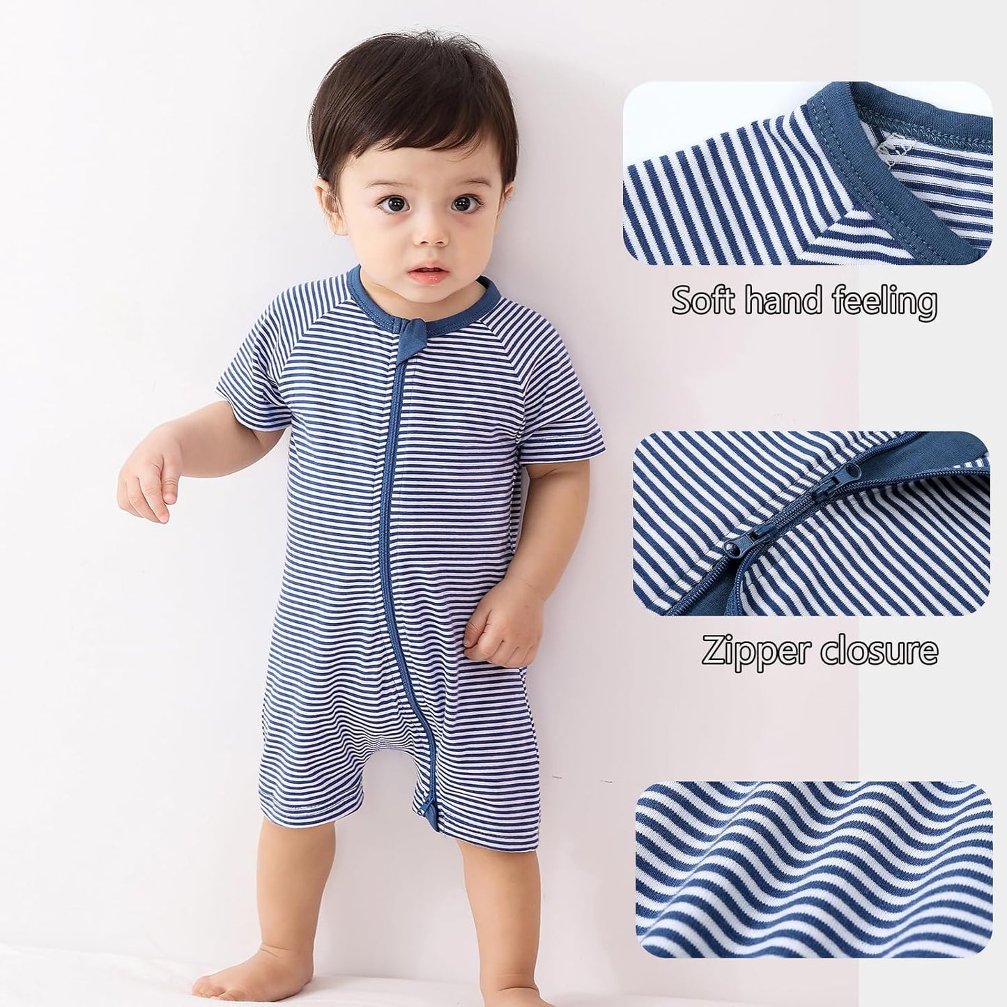 Feidoog Baby Boys 2Pack Rompers Summer Short Sleeve 2 Way Zipper One-Piece Romper Jumpsuit Sleep and Play