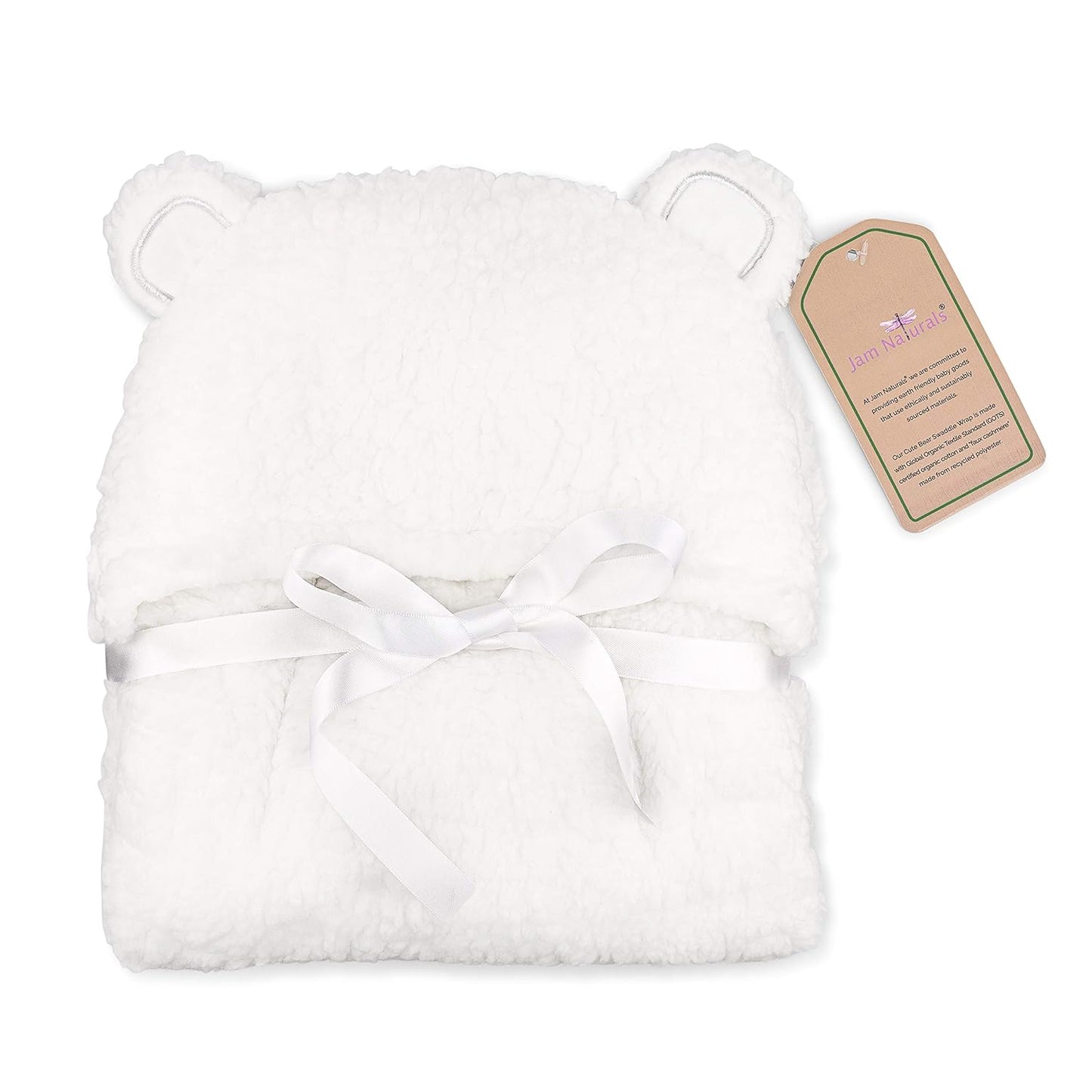 Jam Naturals- Baby Swaddle Blanket, Cute Bear Organic Receiving Swaddling Wrap, Gender Neutral Soft Newborn Baby Registry Gift (White 0-3m)