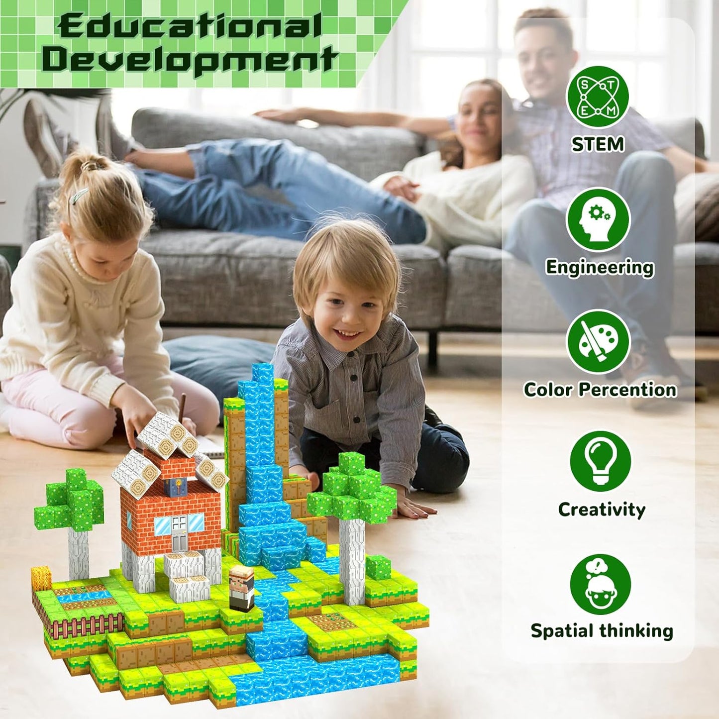 Magnetic Blocks,Creative Building Toys for Kids, STEM Sensory Toys for Ages 3-5, 5-7, 8-13, Christmas Birthday Gifts for Boys & Girls