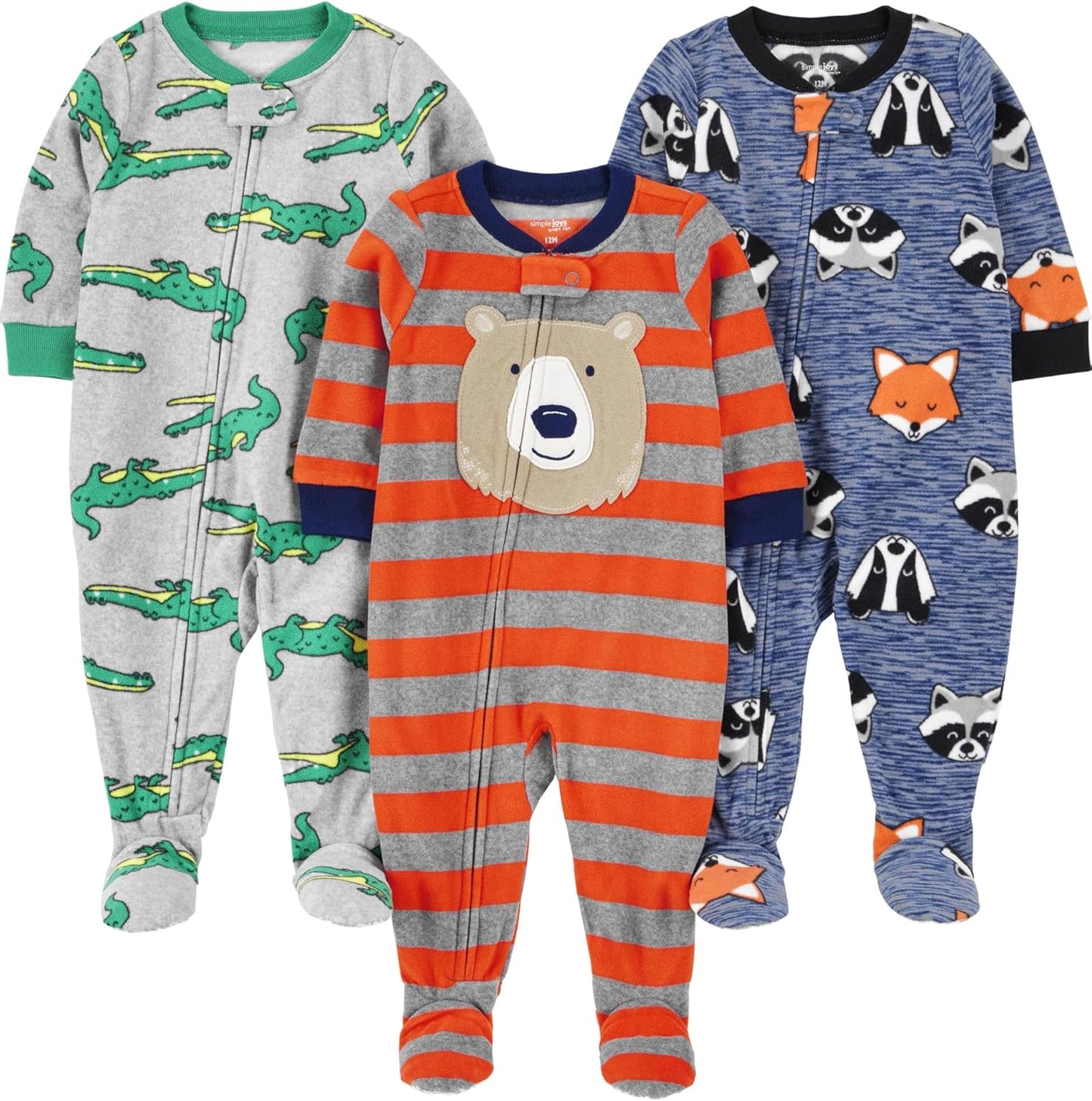 Simple Joys by Carter's Toddlers and Baby Boys' Loose-Fit Flame Resistant Fleece Footed Pajamas, Pack of 3