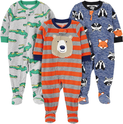 Simple Joys by Carter's Toddlers and Baby Boys' Loose-Fit Flame Resistant Fleece Footed Pajamas, Pack of 3