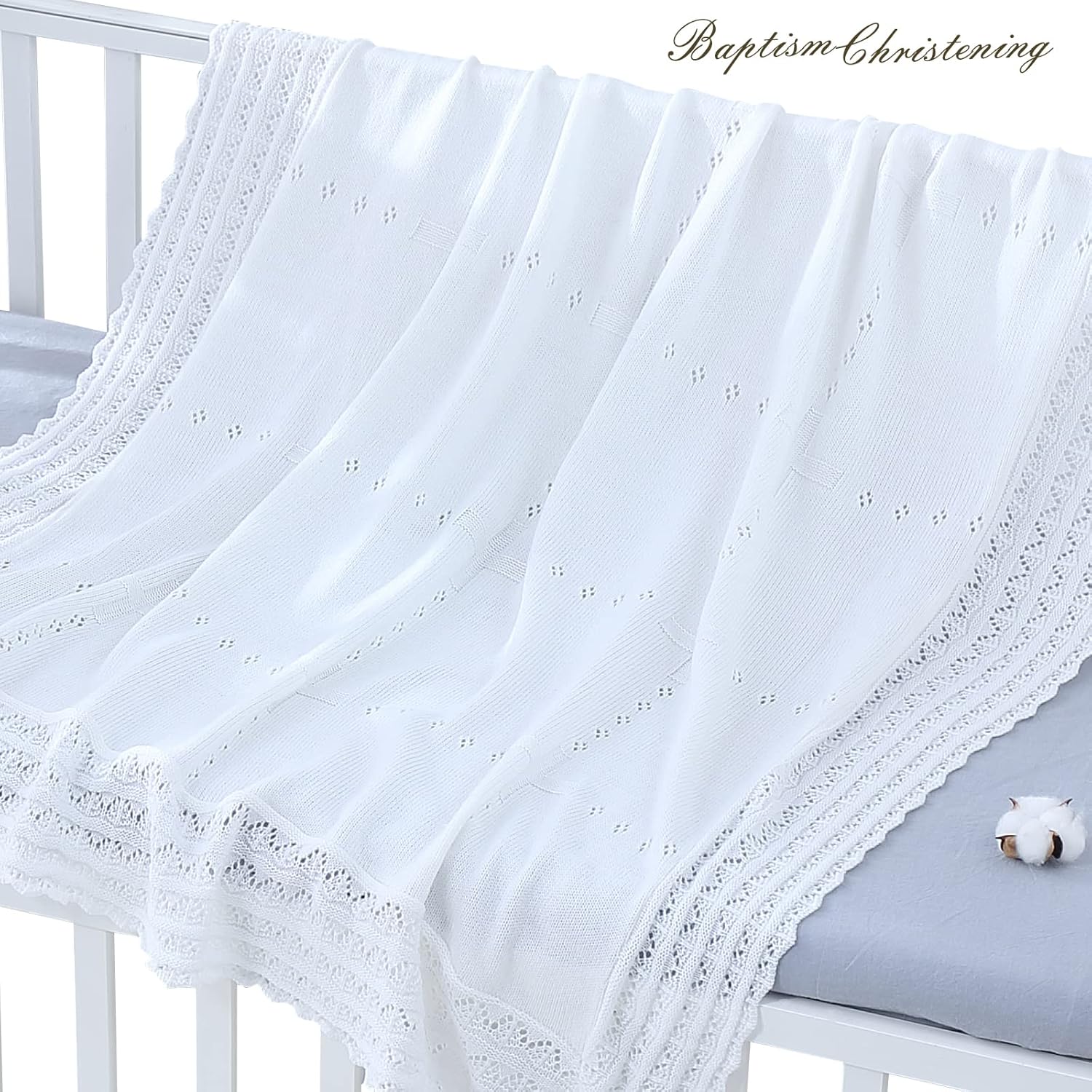 Booulfi Baby Blanket White Receiving Blanket Baptism Christening Towel for Newborn Girls Boys