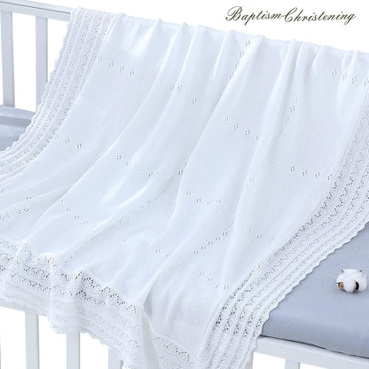 Booulfi Baby Blanket White Receiving Blanket Baptism Christening Towel for Newborn Girls Boys