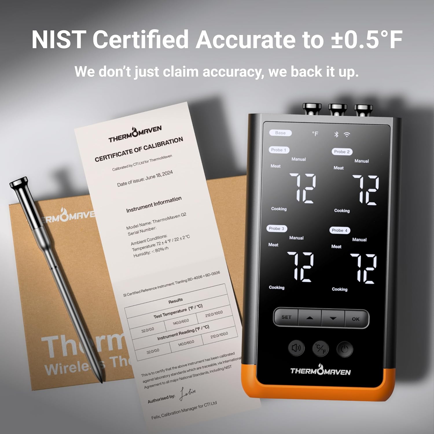 Wireless Bluetooth Smart Meat Thermometer: Standalone Base, WiFi Thermometer with Sub-1G, 6 Sensors