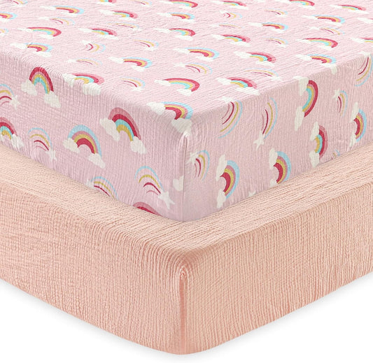 david's kids Muslin Crib Sheets for Boys Girls, 2 Pack 100% Cotton Soft Breathable Fitted Baby