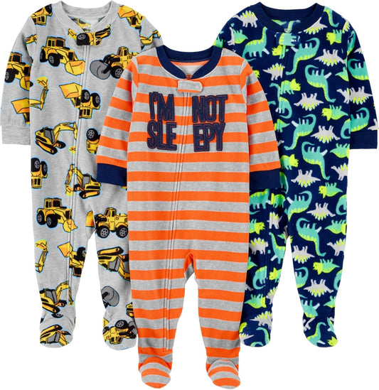 Simple Joys by Carter's Toddlers and Baby Boys' Loose-Fit Flame Resistant Fleece Footed Pajamas, Pack of 3