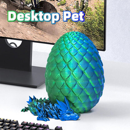 Dragon Egg - 3D Dragon Egg with Flexible Pearly Sheen Dragon Inside, 3D Printed Surprise Gift, Articulated Dragon Egg Fidget Toy, Dragon Figurine Decor (12” Dragon,Green Mix Blue)