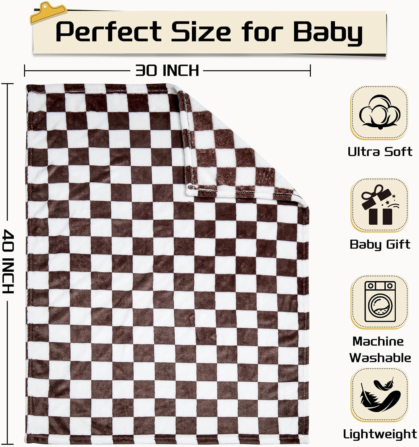 Yurhap Checkered Baby Blanket Fleece Baby Blankets Neutral for Boys Girls, Super Soft Warm