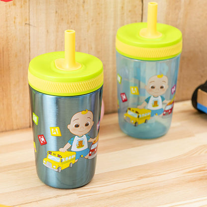 Zak Designs CoComelon Kelso Tumbler Set, Leak-Proof Screw-On Lid with Straw, Bundle for Kids