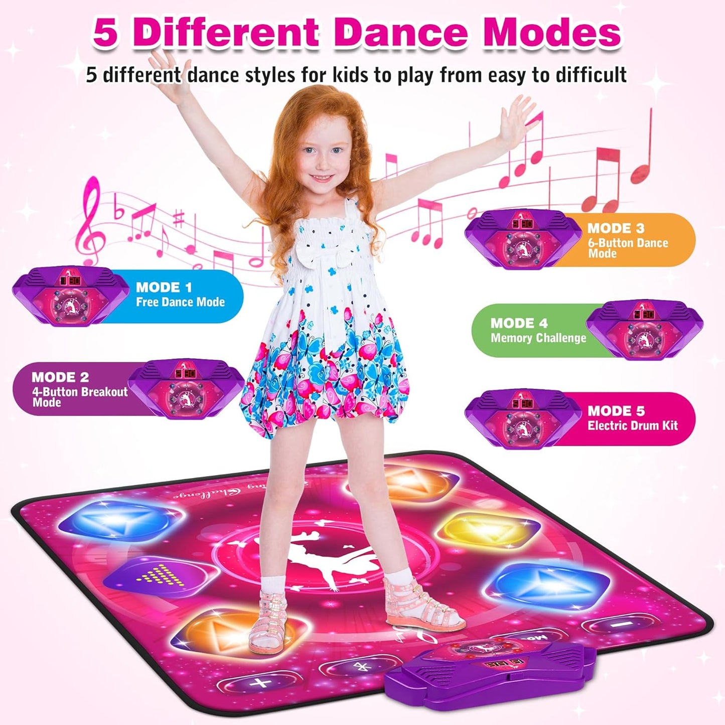 Dance Mat for Kids, Electronic Dance Pad with Wireless Bluetooth & LED Lights, Adjustable Volume, Built-in Music, 5 Game Modes, Xmas B-Day Gifts for 3+ Years Old Girls Toys (Bluetooth Type-Purple)