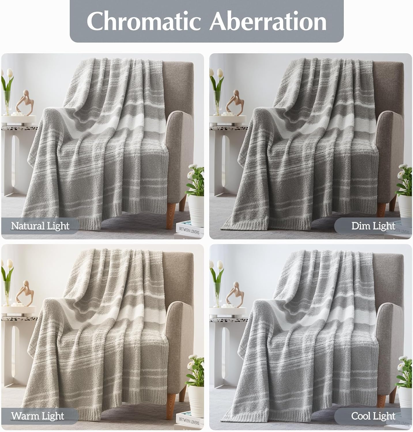 WRENGONGE Light Grey Throw Blanket, 50x70 Soft Cozy Striped Throw Blankets for Couch, Sofa, Bed