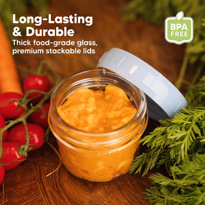 KeaBabies 12pk 4oz Glass Baby Food Containers with Lids - Leak-Proof, Microwavable Small Glass