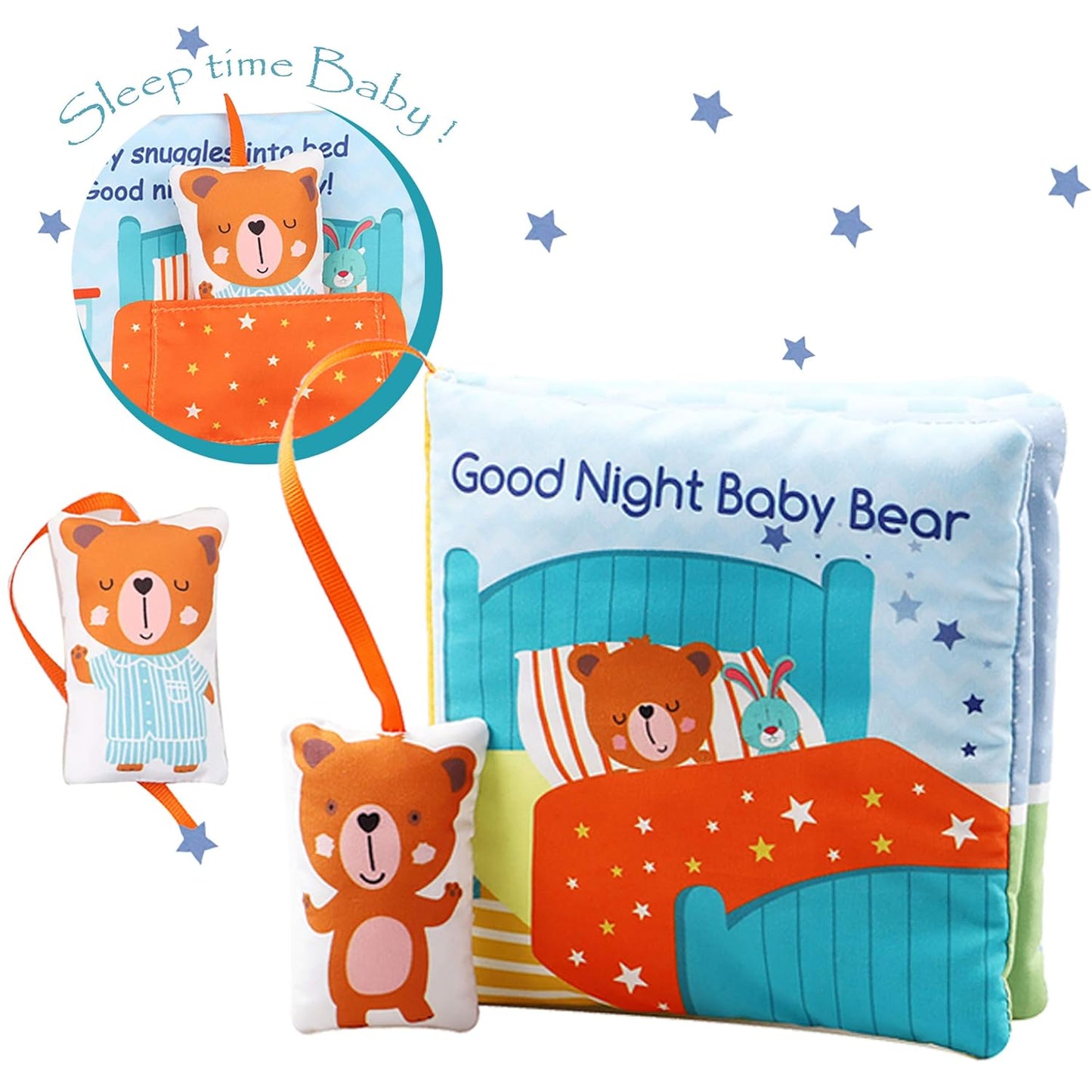 Teddy Bear Baby Book Activity Quiet Cloth Soft Books Developmental Toys Interactive Baby Books for Babies Toddlers Infants, Tummy Time Mirror Toy Gifts for Boys Girl, Goodnight W Box