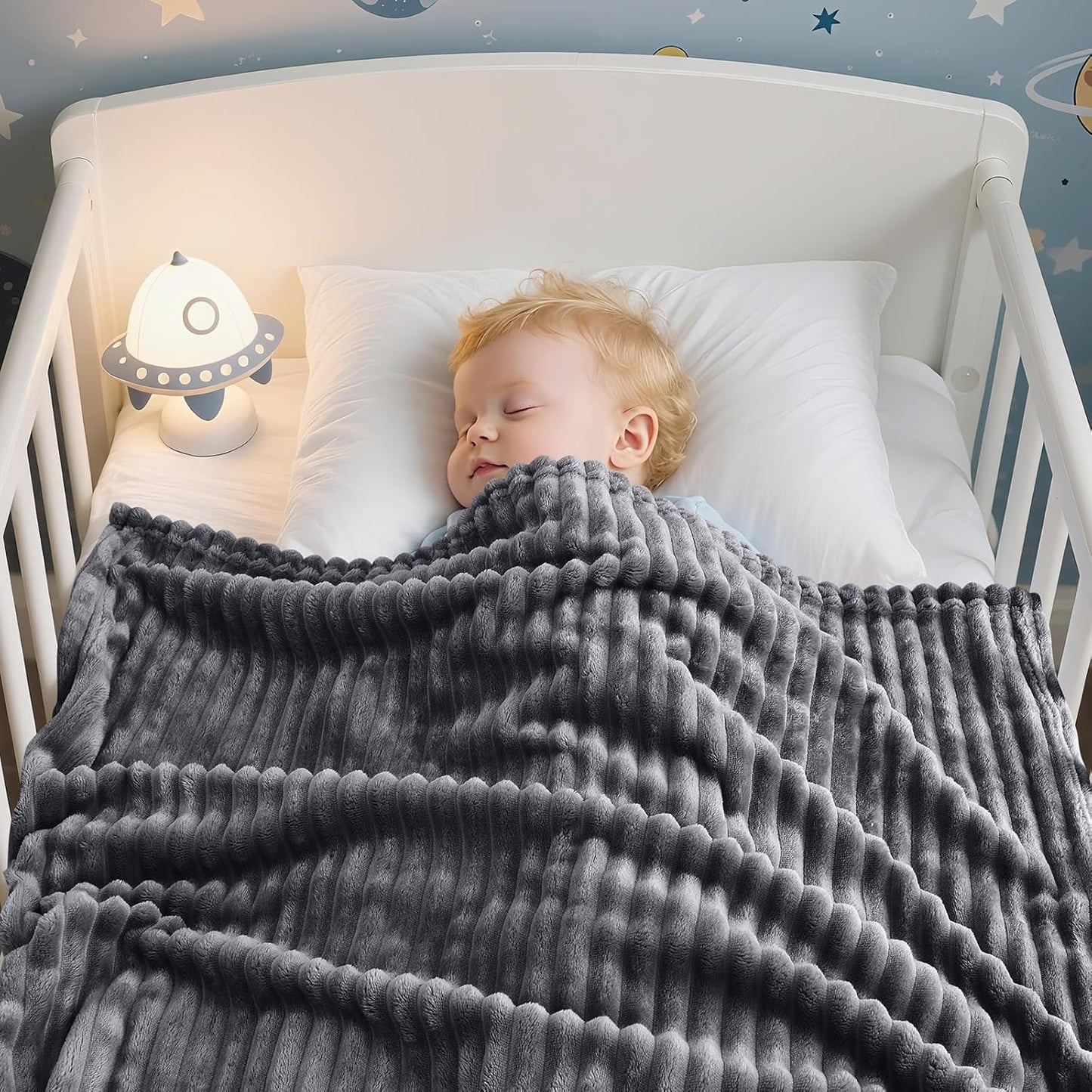 Soft Fleece Baby Blanket Ultra Cozy Grey Baby Blankets for Boys Warm and Lightweight Infant Toddler