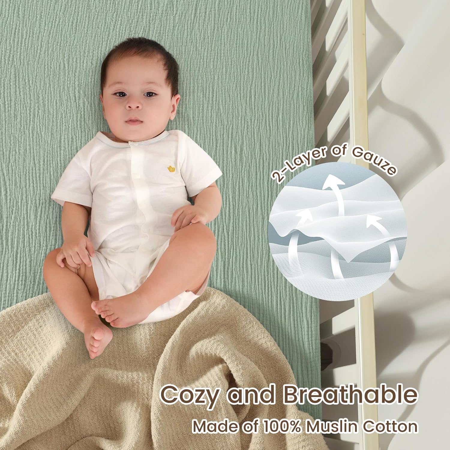 david's kids Muslin Crib Sheets for Boys Girls, 2 Pack 100% Cotton Soft Breathable Fitted Baby