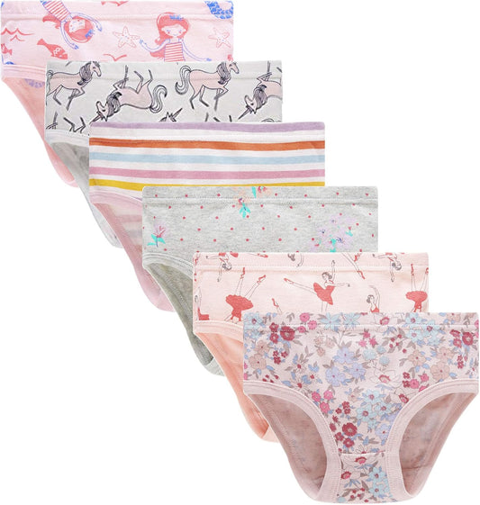 Cadidi Dinos Little Girls' Soft Cotton Underwear Kids Cool Breathable Comfort Panty Briefs Toddler Undies(Pack of 6)