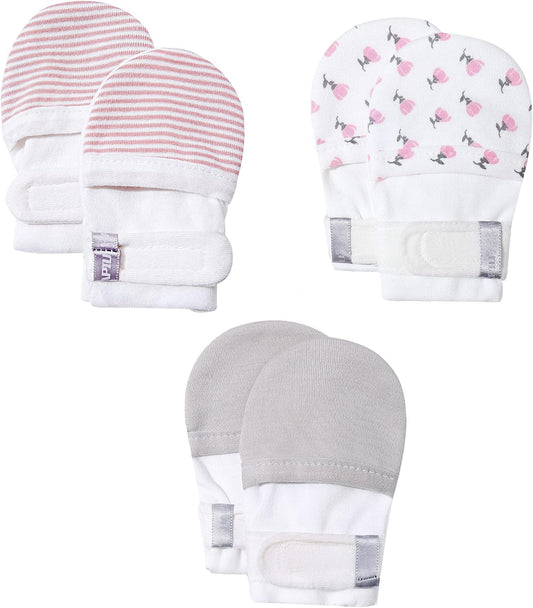 HAPIU Baby No Scratch Mittens Stay On, 100% Cotton Breathable, Adjustable Infant Gloves for Boys Girls, Newborn - 12 M